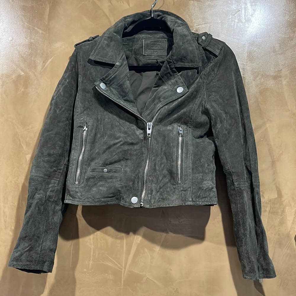 Olive green SLS suede Moto Jacket Sz M